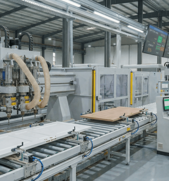 Wooden door lock hole intelligent production line from interior door supplier in China